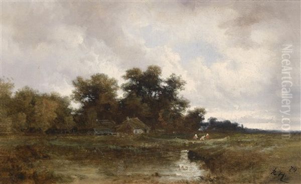 Landschaft Mit Weiher Und Figurlicher Staffage Oil Painting by Remigius Adrianus van Haanen