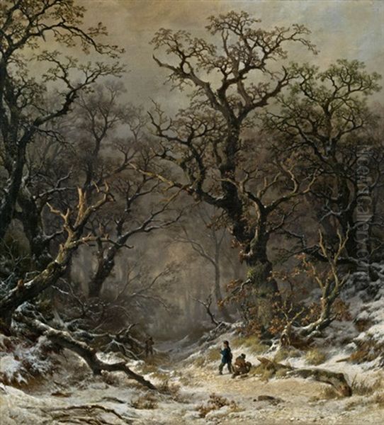 Jager Im Winterwald Oil Painting by Remigius Adrianus van Haanen