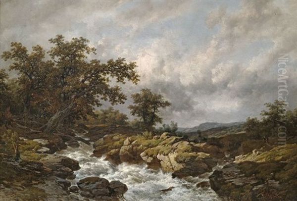 Flusslandschaft Bei Aufkommendem Unwetter Oil Painting by Remigius Adrianus van Haanen