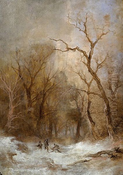 Winterlandschaft Mit Jagern Oil Painting by Remigius Adrianus van Haanen