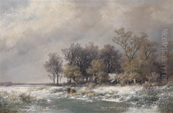 Winterlandschaft (+ Sommerlandschaft; 2 Works) Oil Painting by Remigius Adrianus van Haanen