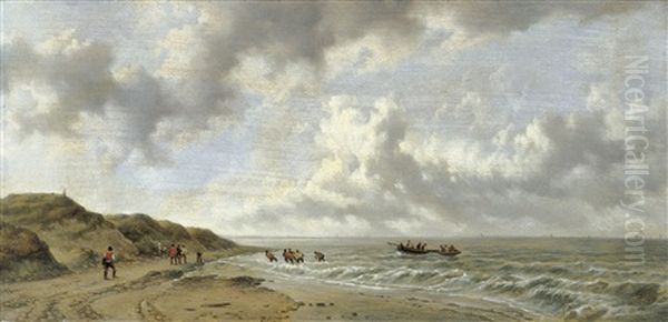 L'halage De La Barque Oil Painting by Remigius Adrianus van Haanen