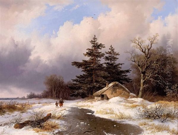 Mutter Mit Kind In Winterlandschaft Oil Painting by Remigius Adrianus van Haanen