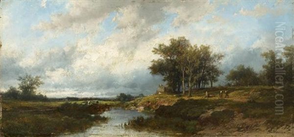 Flusslandschaft Mit Personen Oil Painting by Remigius Adrianus van Haanen