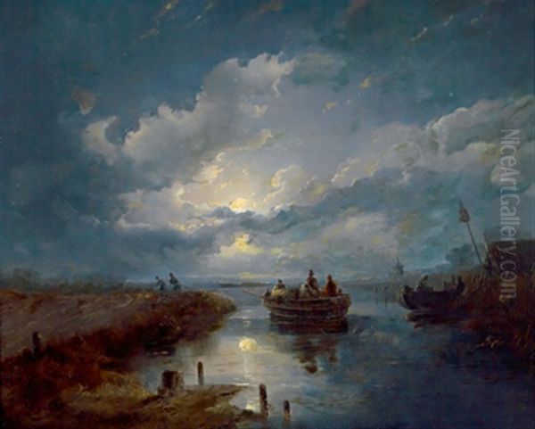 Hollandische Landschaft Bei Nacht Oil Painting by Remigius Adrianus van Haanen