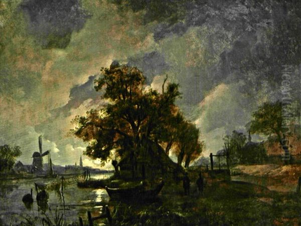 Nachtliche Kustenszene Oil Painting by Remigius Adrianus van Haanen