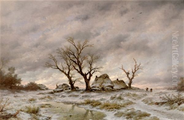 Winterlandschaft Im Abendrot Oil Painting by Remigius Adrianus van Haanen