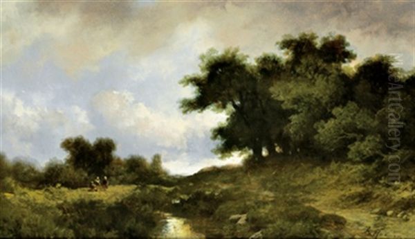 Eine Fluslandschaft Mit Spaziergangern Oil Painting by Remigius Adrianus van Haanen