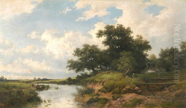 Baumbestandene Flusslandschaft Mit Figurenstaffage Oil Painting by Remigius Adrianus van Haanen