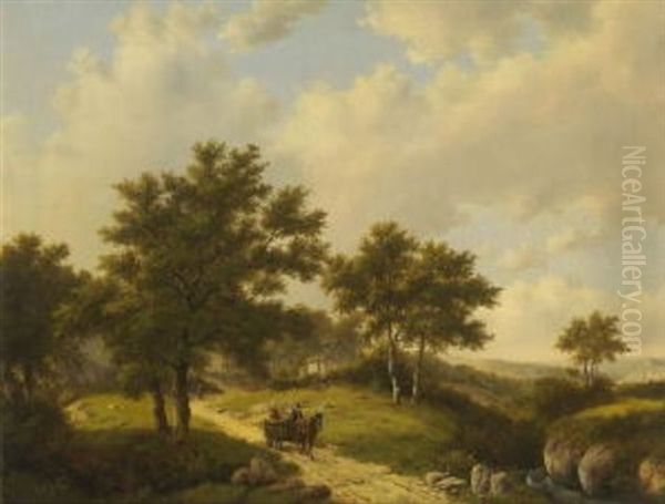 Bauern Mit Pferdefuhrwerk In Baumlandschaft by Remigius Adrianus van Haanen