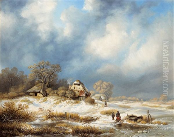 Winterlandschaft Mit Figurlicher Staffage Oil Painting by Remigius Adrianus van Haanen