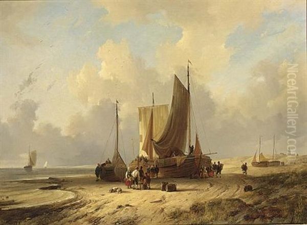 The Return Of The Fishing Boats Oil Painting by Remigius Adrianus van Haanen