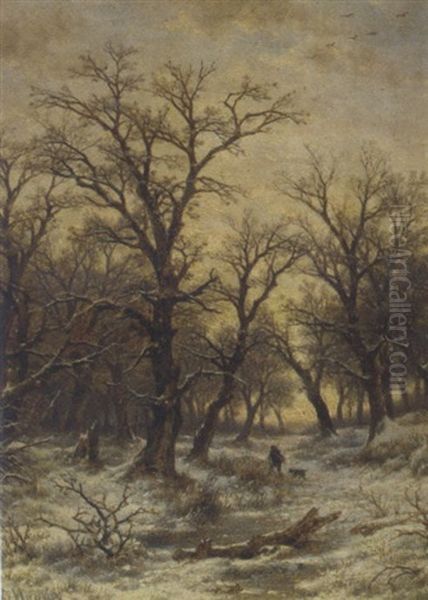 Huntsman In A Winter Landscape Oil Painting by Remigius Adrianus van Haanen