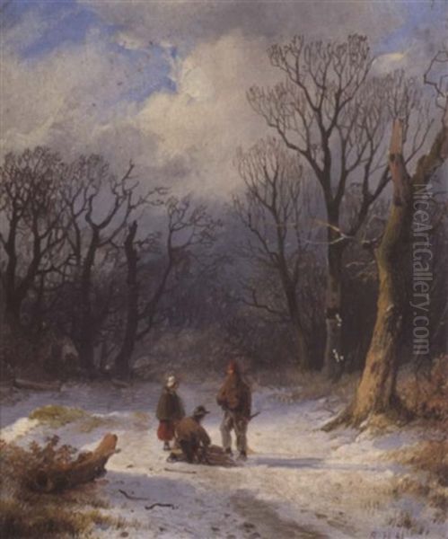 Holzsammler Im Winterwald Oil Painting by Remigius Adrianus van Haanen