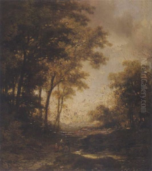 Waldlandschaft Mit Figurenstaffage Oil Painting by Remigius Adrianus van Haanen