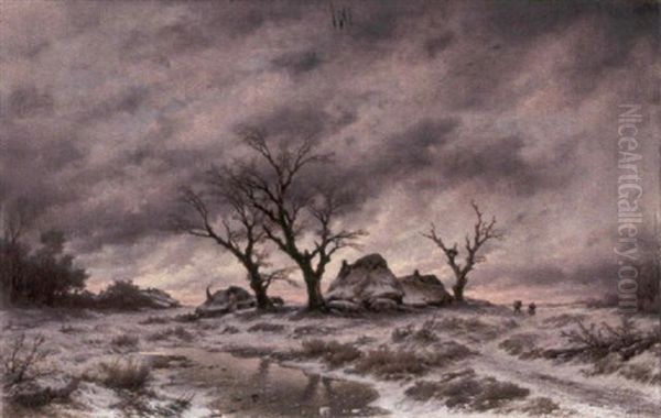 Winterlandschaft Im Abendrot Oil Painting by Remigius Adrianus van Haanen