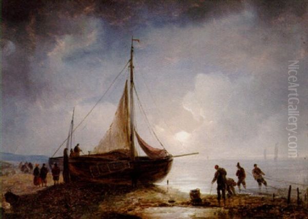 Strandbild Med Fiskare Oil Painting by Remigius Adrianus van Haanen