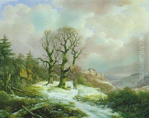 Jager In Winterlicher Landschaft Oil Painting by Remigius Adrianus van Haanen