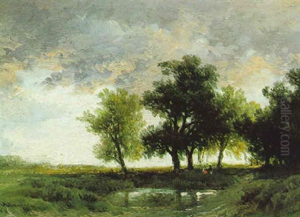 Abziehendes Gewitter Uber Einer Landschaft Mit Figurlicher Staffage Oil Painting by Remigius Adrianus van Haanen