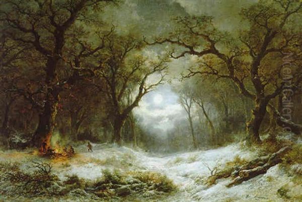 Eine Mondnacht Im Winterwald Oil Painting by Remigius Adrianus van Haanen