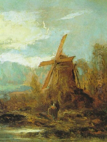 Windmuhle Oil Painting by Remigius Adrianus van Haanen