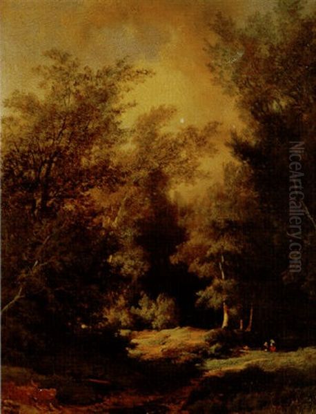 Forest Clearing With Figures Oil Painting by Remigius Adrianus van Haanen