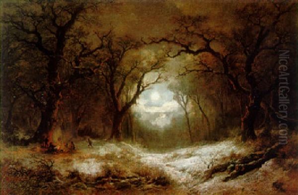 Eine Mondnacht Im Winterwald Oil Painting by Remigius Adrianus van Haanen