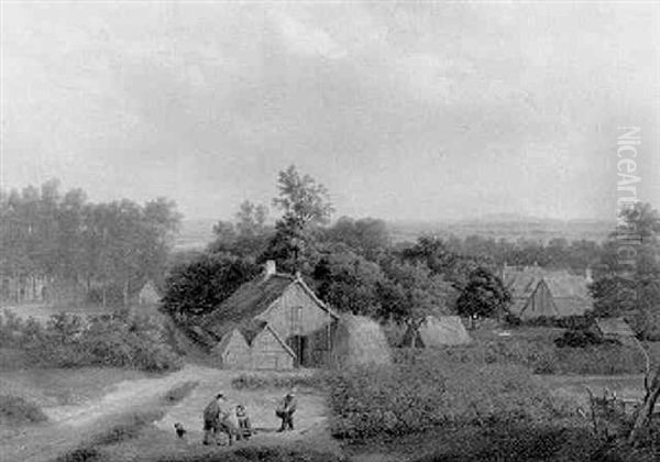 A Wooded Valley With Peasants At Work In A Field, A Village Beyond Oil Painting by Remigius Adrianus van Haanen