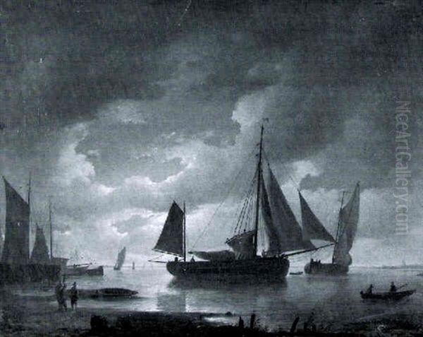 Marine Au Soleil Couchant Oil Painting by Remigius Adrianus van Haanen