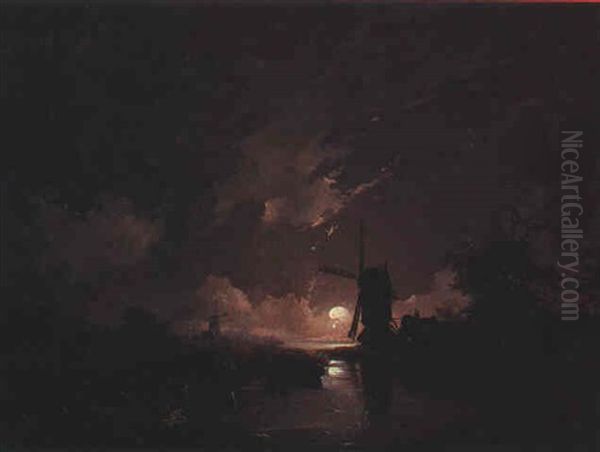 Muhlen Bei Nacht Oil Painting by Remigius Adrianus van Haanen