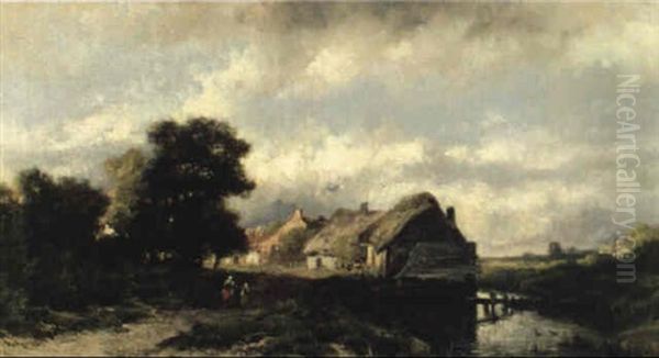 Bauernhutten In Flacher Landschaft Oil Painting by Remigius Adrianus van Haanen