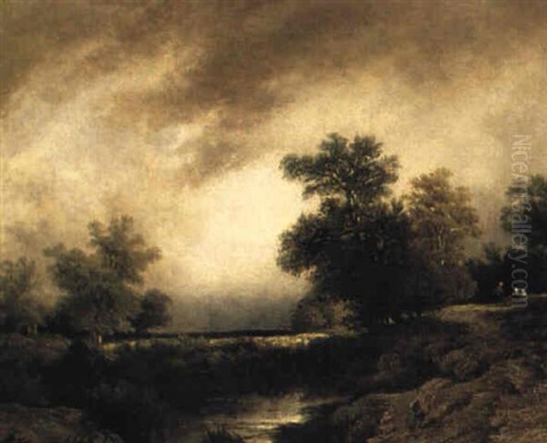 Landskap Med Molnig Himmel Oil Painting by Remigius Adrianus van Haanen