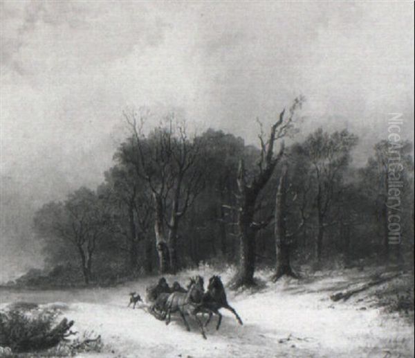 Pferdeschlitten Im Winterwald Oil Painting by Remigius Adrianus van Haanen