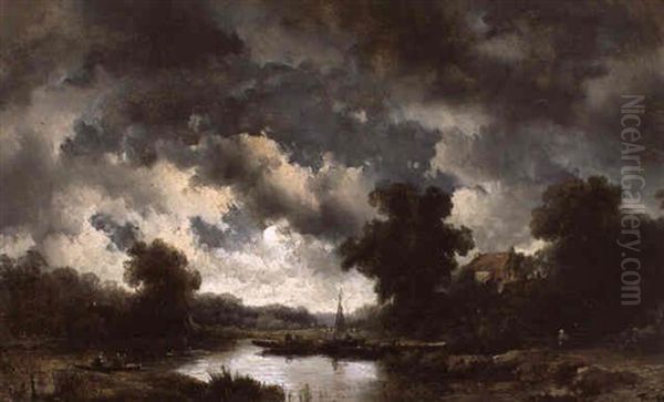 Flusslandschaft Mit Gewitterwolken Oil Painting by Remigius Adrianus van Haanen