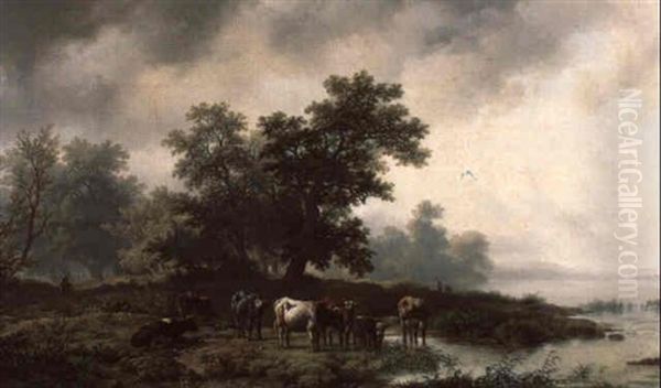 Flusslandschaft Mit Weidevieh Oil Painting by Remigius Adrianus van Haanen