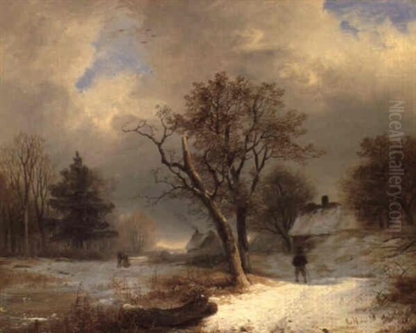 Winterlandschaft Oil Painting by Remigius Adrianus van Haanen