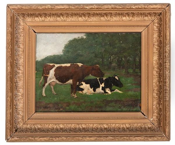 Cattle In Pasture Oil Painting by Dirk Johannes Van Haaren