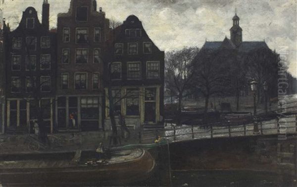 Brouwersgracht. Noordermarkt Amsterdam Oil Painting by Dirk Johannes Van Haaren