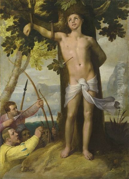 The Martyrdom Of Saint Sebastian Oil Painting by Cornelis Cornelisz Van Haarlem