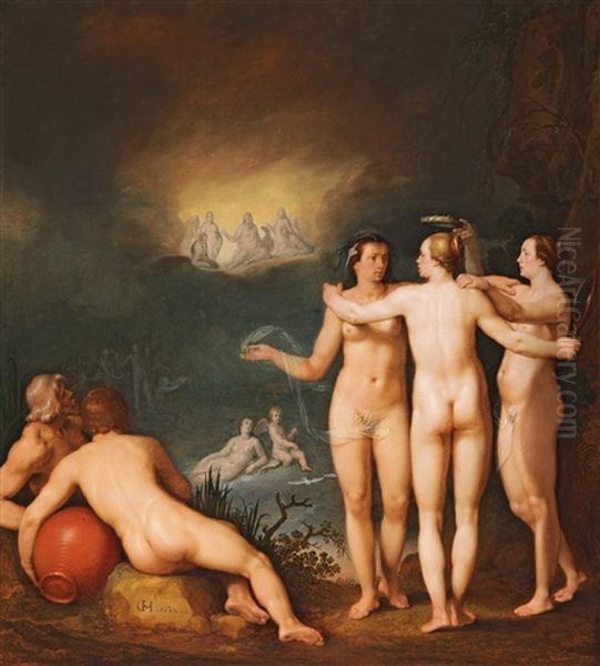 An Allegorical Scene Featuring The Three Graces Aglaia Oil Painting by Cornelis Cornelisz Van Haarlem