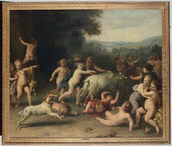 Scena Campestre Con Putti E Cane Da Caccia Oil Painting by Cornelis Cornelisz Van Haarlem