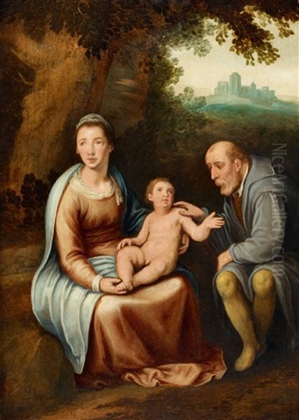 The Holy Family At Rest Oil Painting by Cornelis Cornelisz Van Haarlem