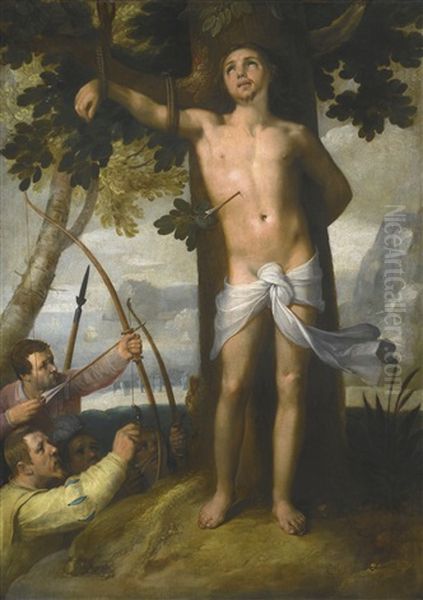 The Martyrdom Of Saint Sebastian Oil Painting by Cornelis Cornelisz Van Haarlem