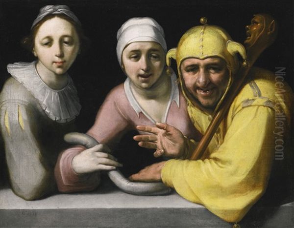 A Fool With Two Women Oil Painting by Cornelis Cornelisz Van Haarlem