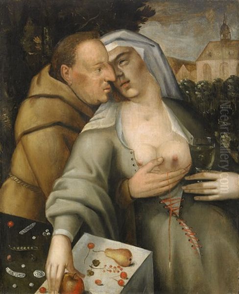 Munk Och Nunna Omfamnar Varandra Oil Painting by Cornelis Cornelisz Van Haarlem