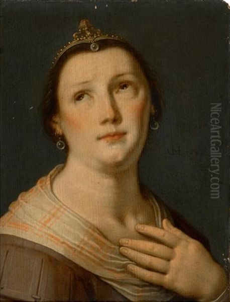 Portrait De Femme En Buste (in 2 Parts) Oil Painting by Cornelis Cornelisz Van Haarlem