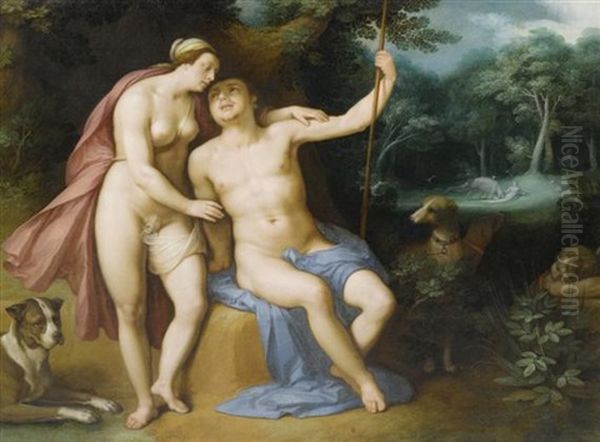 Venus Und Adonis In Einer Bewaldeten Landschaft Oil Painting by Cornelis Cornelisz Van Haarlem