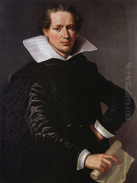 Portrait Eines Jungen Mannes Mit Schriftrolle Oil Painting by Cornelis Cornelisz Van Haarlem