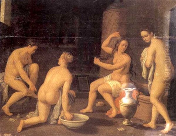 In The Bath House Oil Painting by Cornelis Cornelisz Van Haarlem