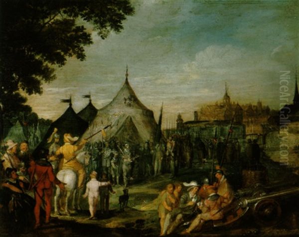 Soldaten In Einem Feldlager Vor Einer Belagerten Stadt Oil Painting by Cornelis Cornelisz Van Haarlem